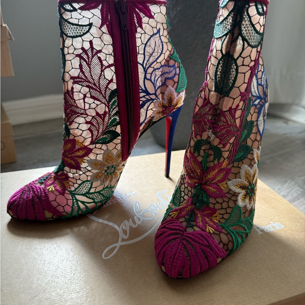 Christian Louboutin Floral Lace Ankle Boots - Multicolor